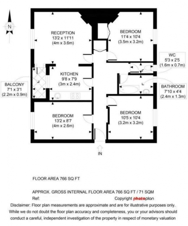 Floor Plan Image for 3 Bedroom Flat for Sale in Bentinck House, White City, W12 7AR