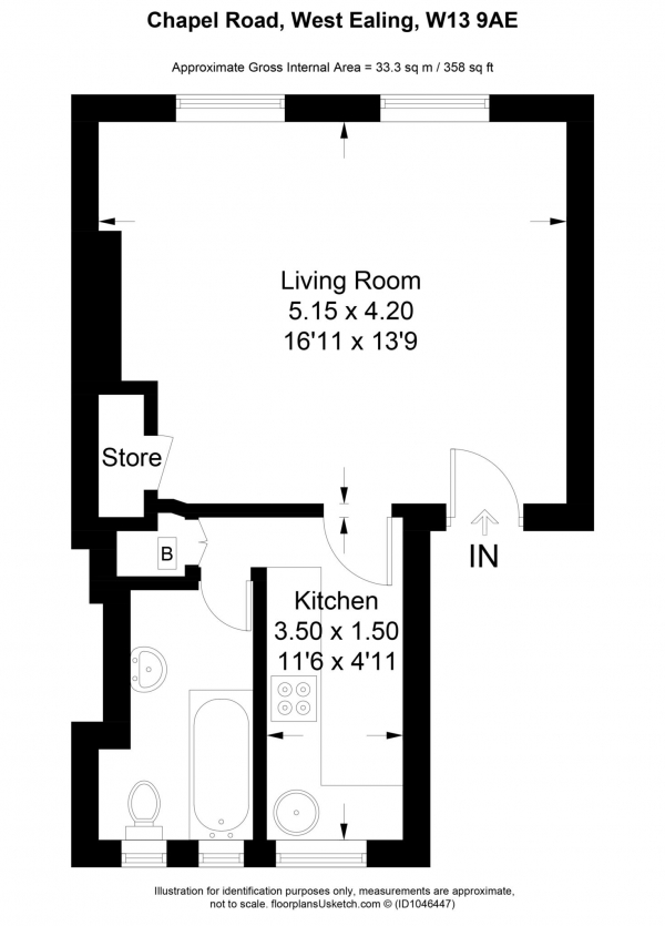 Floor Plan Image for 1 Bedroom Studio for Sale in Chapel Road, West Ealing