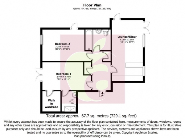 Floor Plan Image for 2 Bedroom Flat to Rent in Whitestone Way, Croydon