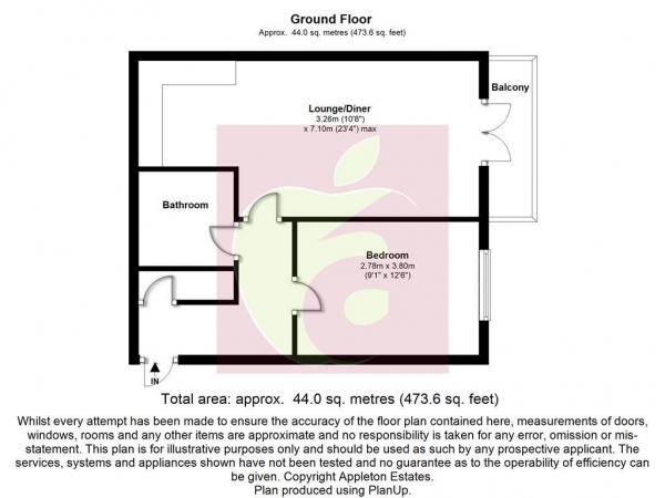 Floor Plan Image for 1 Bedroom Flat to Rent in Whitestone Way, Croydon