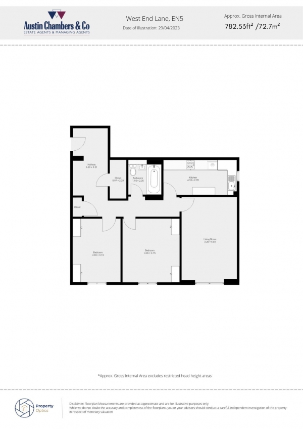 Floor Plan for 2 Bedroom Flat for Sale in West End Lane, Barnet, EN5, 2RA -  &pound350,000