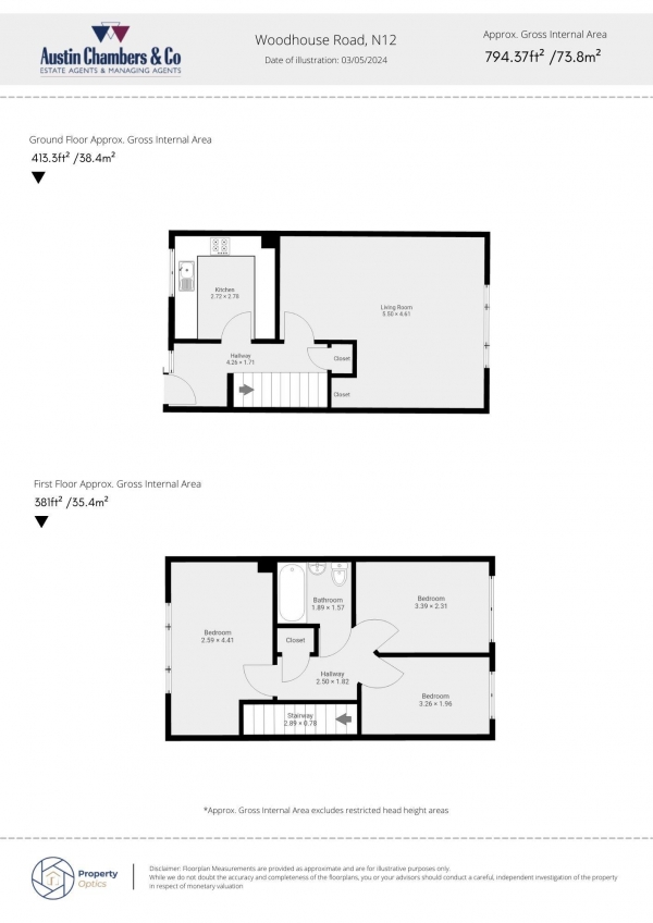 Floor Plan for 3 Bedroom Maisonette for Sale in Hurstwood Court, Woodhouse Road, Woodhouse Road, N12, 0LG -  &pound375,000