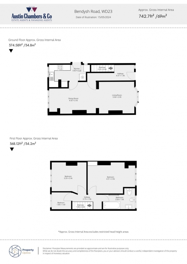 Floor Plan for 3 Bedroom Semi-Detached House for Sale in Bendysh Road, Bushey, WD23, 2HZ -  &pound425,000