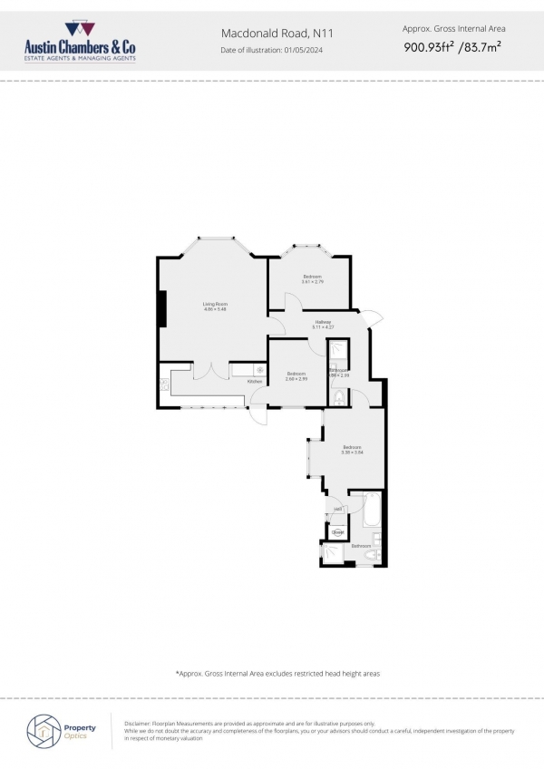 Floor Plan Image for 3 Bedroom Flat for Sale in Macdonald Road, Friern Barnet