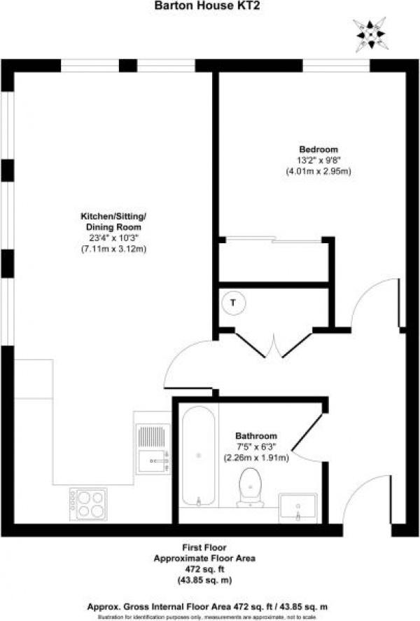 Floor Plan Image for 1 Bedroom Apartment for Sale in Kingston Hill, Kingston Upon Thames, KT2