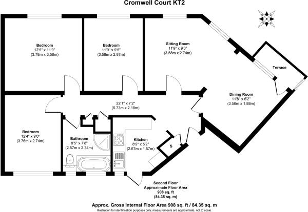 Floor Plan Image for 3 Bedroom Flat for Sale in Kingston Hill, Kingston Upon Thames, KT2