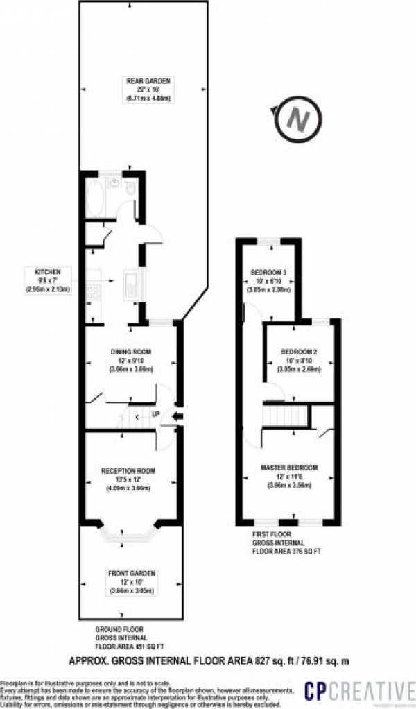 Floor Plan Image for 3 Bedroom Semi-Detached House for Sale in Portman Road, Kingston Upon Thames, KT1