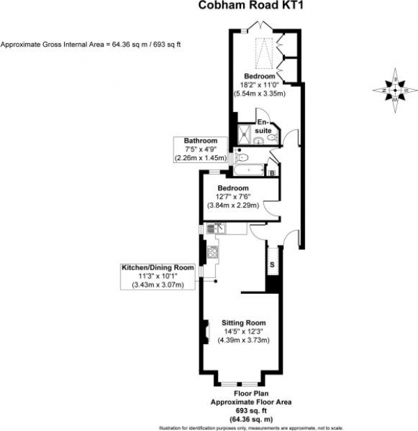 Floor Plan Image for 2 Bedroom Flat for Sale in Cobham Road, Kingston Upon Thames, KT1