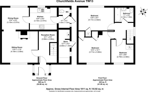 Floor Plan Image for 3 Bedroom Semi-Detached House for Sale in Churchfields Avenue, Feltham, TW13