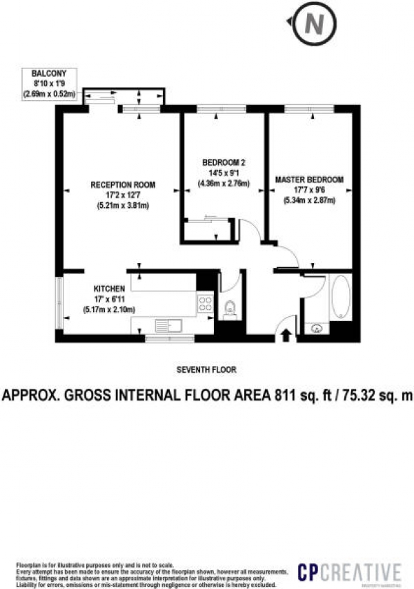 Floor Plan Image for 2 Bedroom Flat for Sale in Eaton Drive, Surrey, KT2