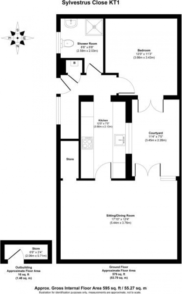 Floor Plan Image for 1 Bedroom Property for Sale in Sylvestrus Close, Kingston Upon Thames, Surrey, KT1