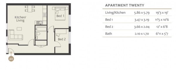 Floor Plan Image for 2 Bedroom Apartment for Sale in Claremont Place, Chinnor