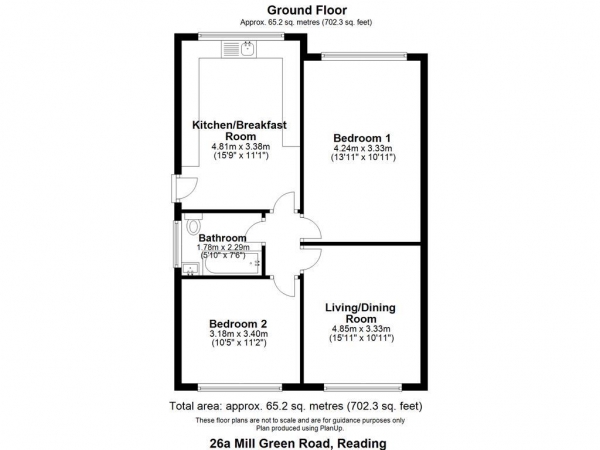 Floor Plan for 2 Bedroom Maisonette for Sale in Mill Green, Caversham, Reading, Caversham, RG4, 8EX -  &pound325,000