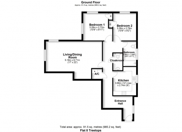 Floor Plan Image for 2 Bedroom Apartment for Sale in Treetops, Caversham Heights, Reading