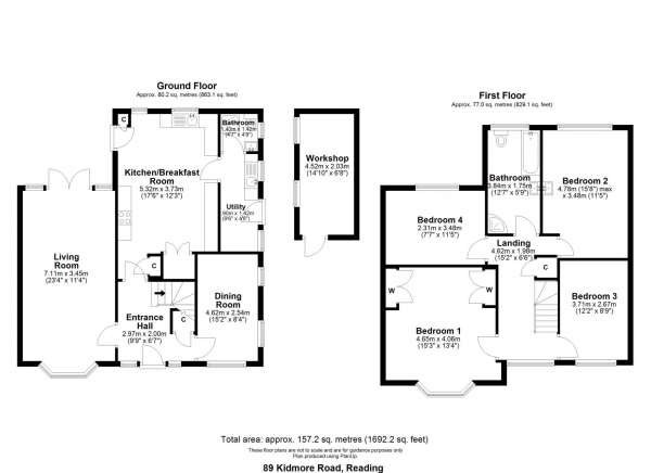 Floor Plan for 4 Bedroom Detached House for Sale in Kidmore Road, Caversham Heights, Caversham Heights, RG4, 7NH -  &pound1,085,000