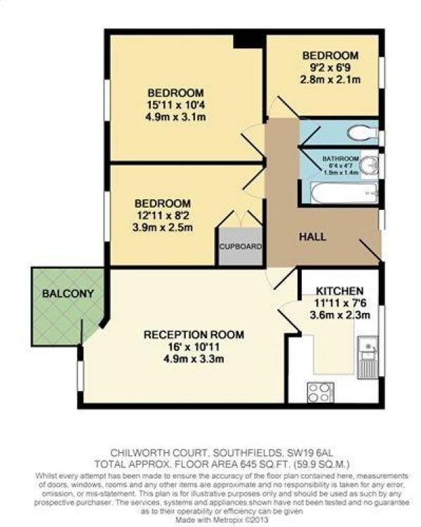 Floor Plan Image for 3 Bedroom Apartment for Sale in Chilworth Court, Windlesham Grove, Wimbledon