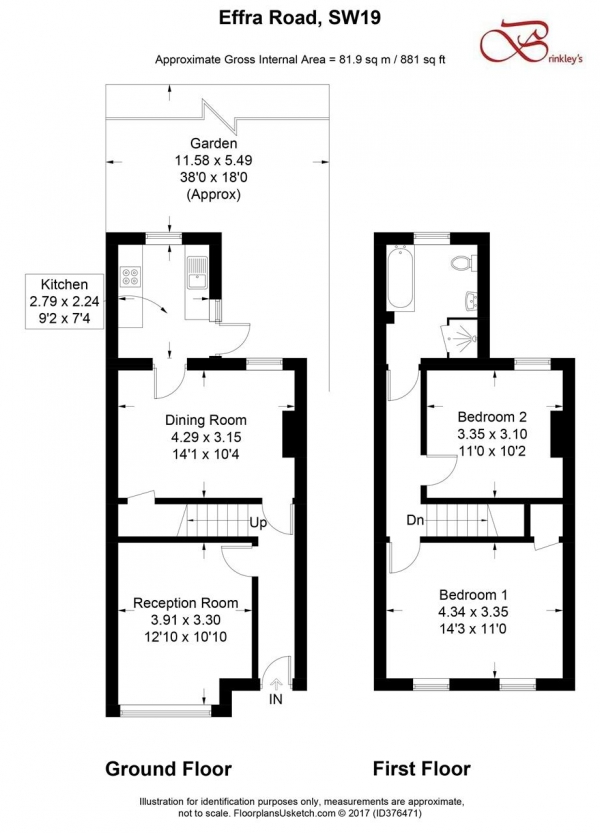 Floor Plan Image for 2 Bedroom End of Terrace House for Sale in Effra Road, Wimbledon