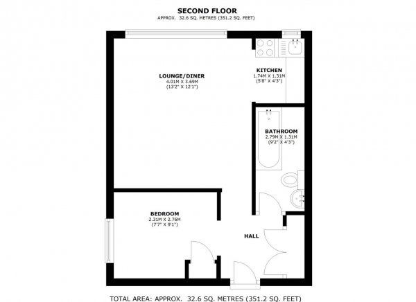 Floor Plan Image for 1 Bedroom Apartment to Rent in Marlborough Court, 5 Inner Park Road, Southfields