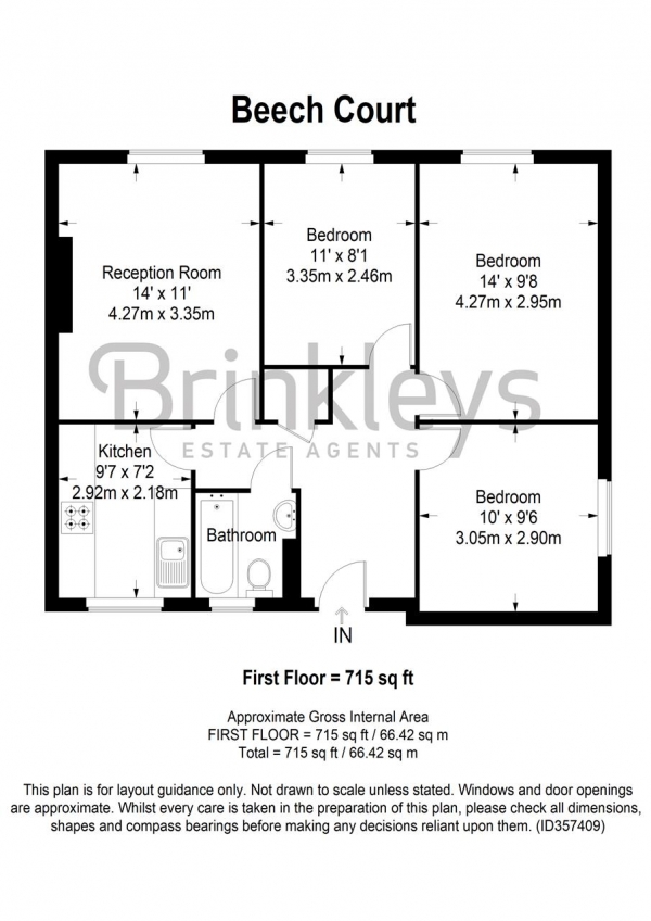 Floor Plan Image for 3 Bedroom Apartment to Rent in Beech Court, Pitt Crescent, London