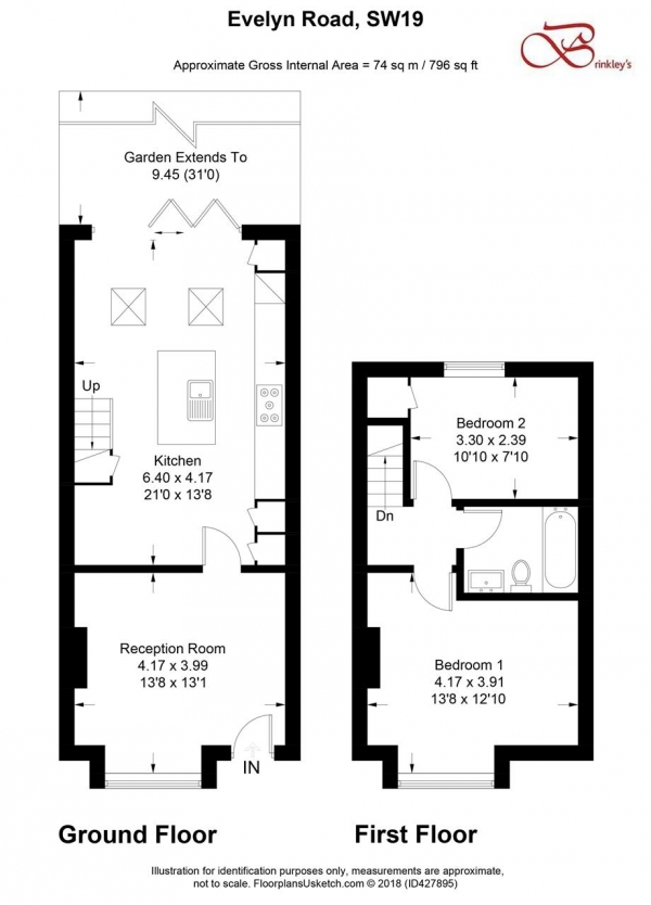 Floor Plan Image for 2 Bedroom End of Terrace House for Sale in Evelyn Road, Wimbledon