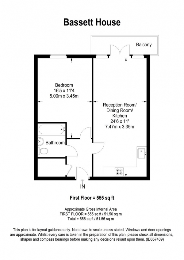 Floor Plan Image for 1 Bedroom Apartment to Rent in Bassett House, 1 Durnsford Road, London