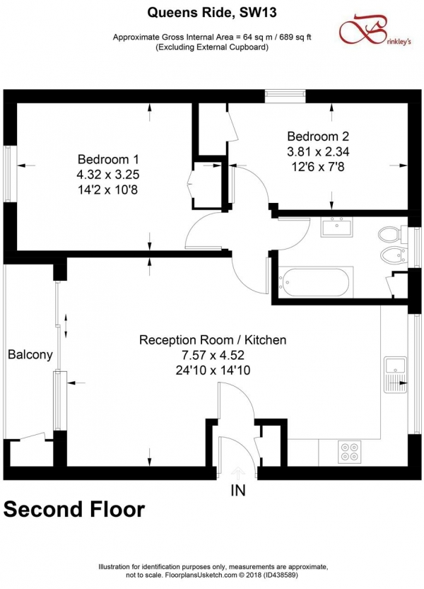 Floor Plan Image for 2 Bedroom Apartment for Sale in Queens Court, Queens Ride, Barnes