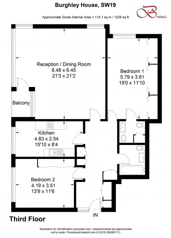 Floor Plan Image for 2 Bedroom Apartment for Sale in Burghley House, Wimbledon Village