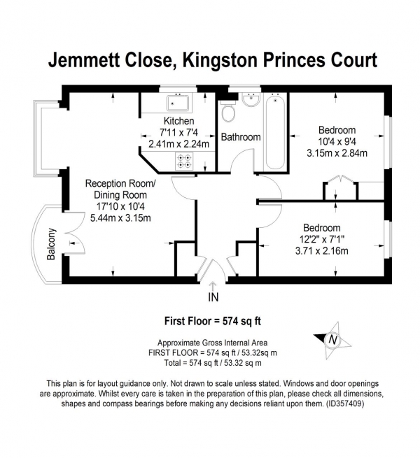 Floor Plan Image for 2 Bedroom Apartment to Rent in Jemmett Close, Kingston upon Thames