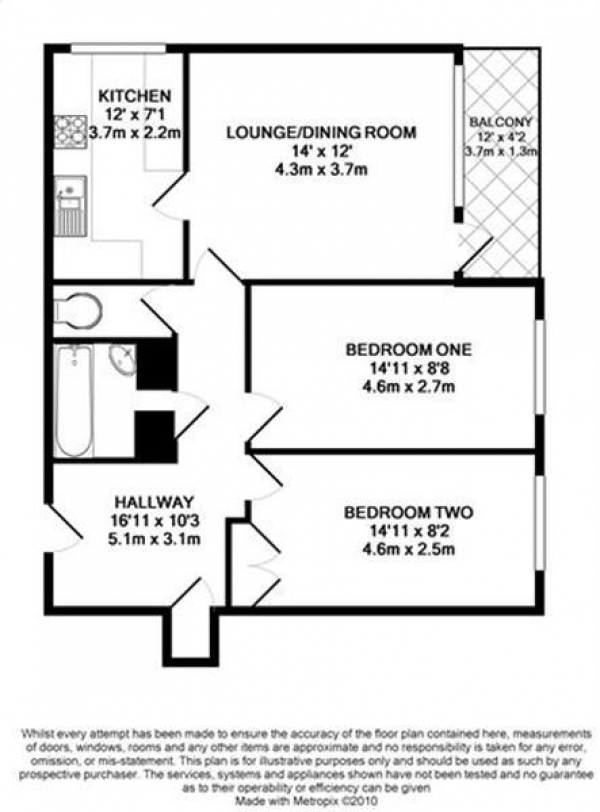 Floor Plan Image for 2 Bedroom Apartment for Sale in Bisley House, Wimbledon Parkside, London