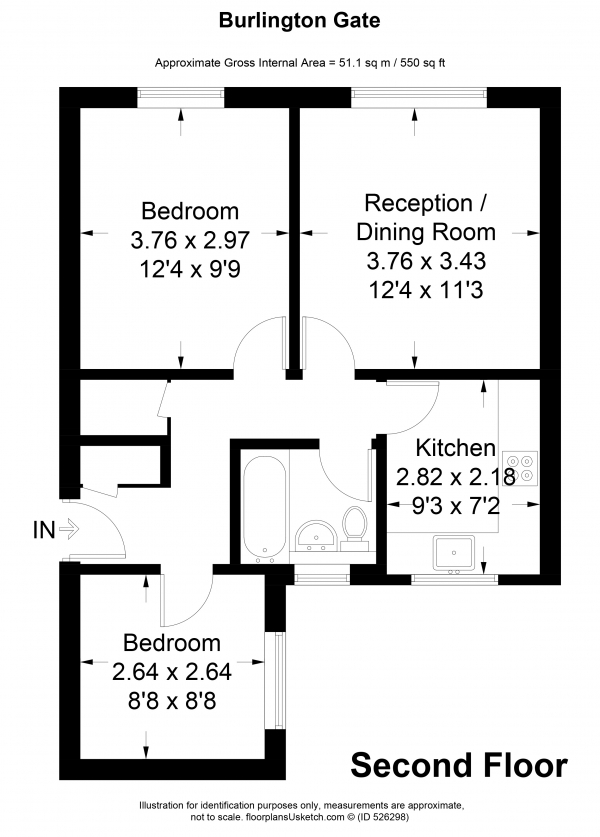 Floor Plan Image for 2 Bedroom Apartment to Rent in Burlington Gate, 42 Rothesay Avenue, Wimbledon