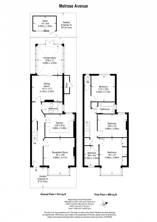 Floor Plan Image for 4 Bedroom Terraced House for Sale in Melrose Avenue, Wimbledon Park