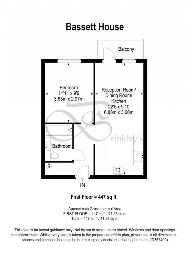 Floor Plan Image for 1 Bedroom Apartment to Rent in Bassett House, 1 Durnsford Road, London