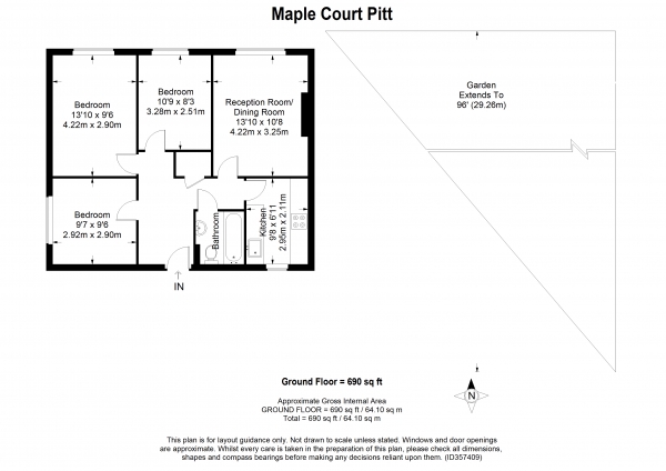 Floor Plan Image for 3 Bedroom Apartment to Rent in Maple Court, Pitt Crescent, Wimbledon Park