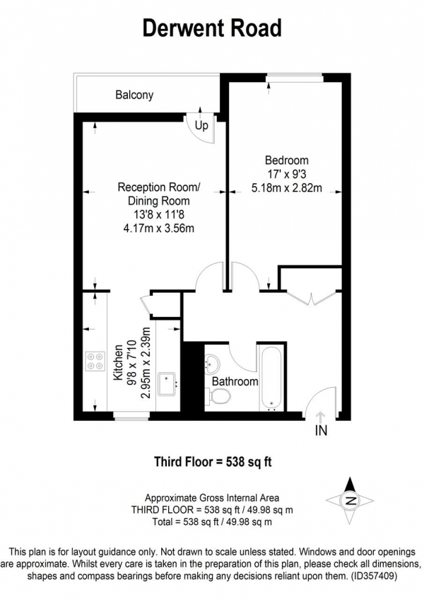 Floor Plan Image for 1 Bedroom Apartment for Sale in Derwent Road, Raynes Park