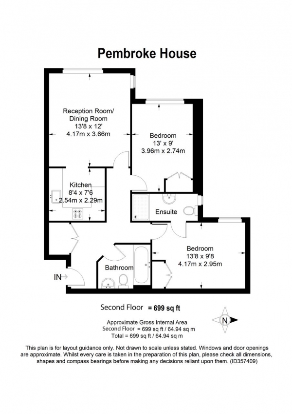 Floor Plan Image for 2 Bedroom Apartment for Sale in Pembroke House, Chaucer Way, Wimbledon