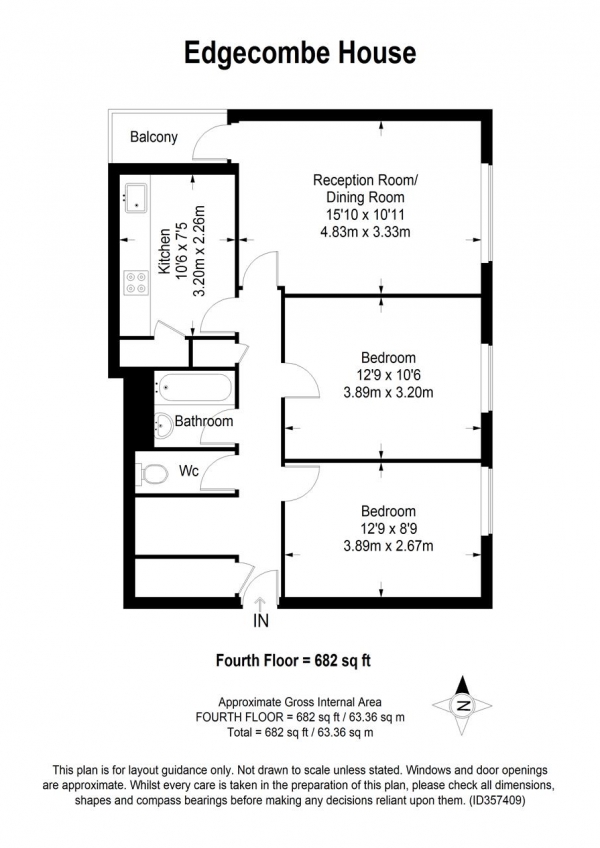 Floor Plan Image for 2 Bedroom Apartment for Sale in Edgecombe House, Whitlock Drive, Southfields