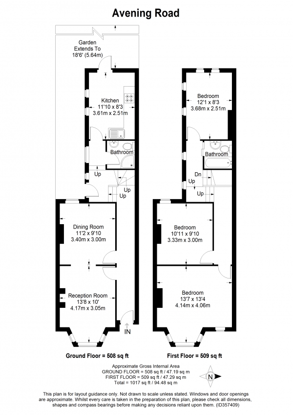 Floor Plan Image for 3 Bedroom Terraced House to Rent in Avening Road, Earlsfield