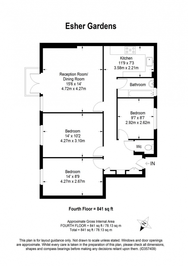 Floor Plan Image for 3 Bedroom Apartment for Sale in Esher Gardens, Southfields