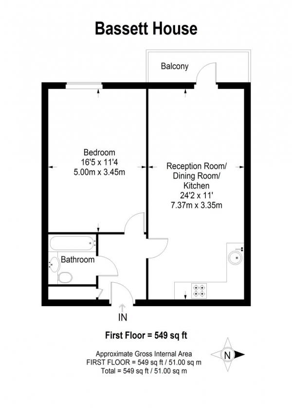 Floor Plan Image for 1 Bedroom Apartment for Sale in Bassett House, Wimbledon