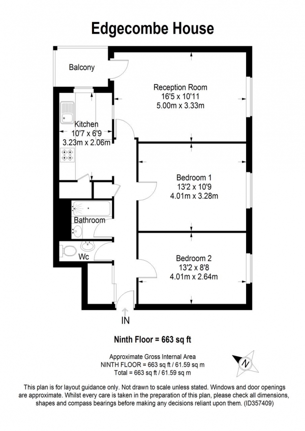 Floor Plan Image for 2 Bedroom Apartment for Sale in Edgecombe House, Whitlock Drive, Southfields