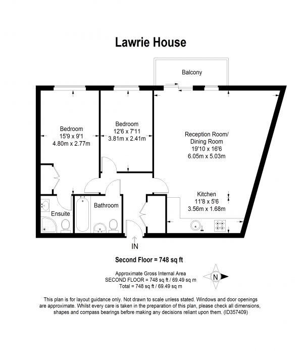 Floor Plan Image for 2 Bedroom Apartment to Rent in Lawrie House, 3 Durnsford Road, Wimbledon Park