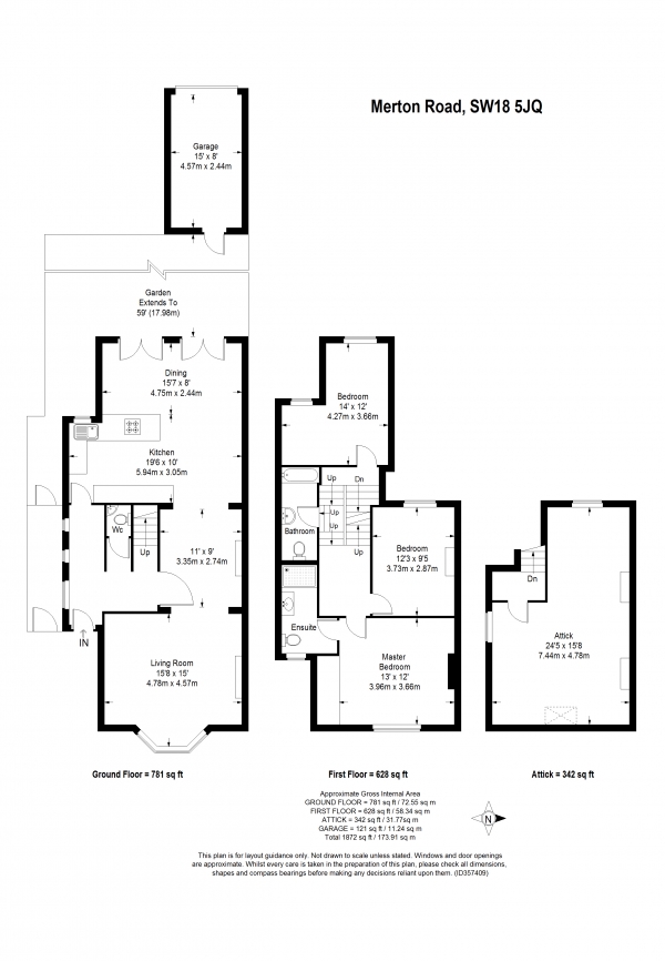 Floor Plan Image for 4 Bedroom Semi-Detached House to Rent in Merton Road, Southfields