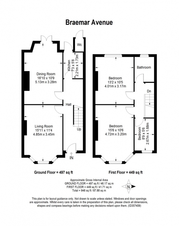 Floor Plan Image for 3 Bedroom Terraced House for Sale in Braemar Avenue, Wimbledon Park