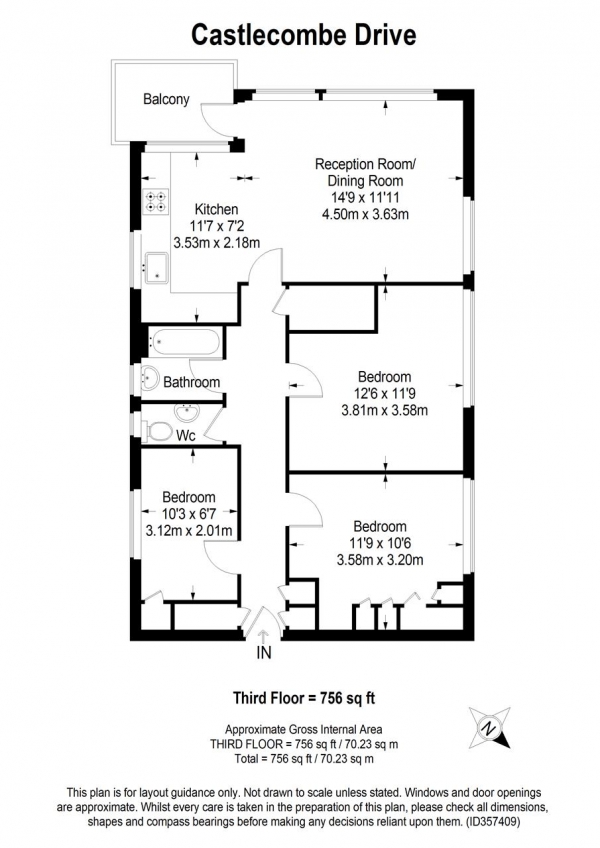 Floor Plan Image for 3 Bedroom Apartment for Sale in Castlecombe Drive, Southfields