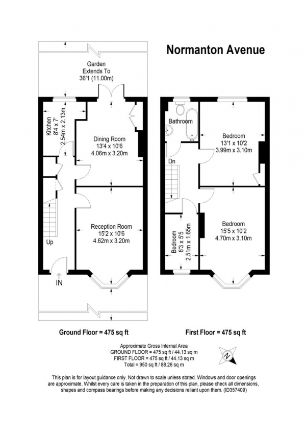 Floor Plan Image for 3 Bedroom Terraced House for Sale in Normanton Avenue, Wimbledon Park