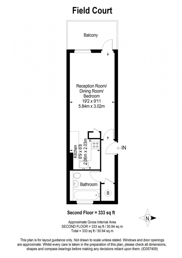 Floor Plan Image for Studio for Sale in Field Court, Wellington Road, Wimbledon Park