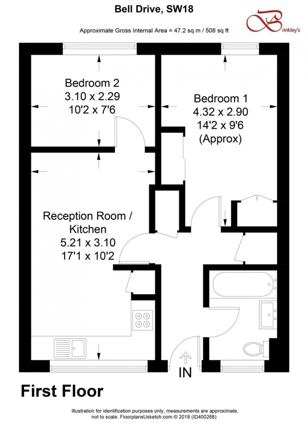 Floor Plan Image for 1 Bedroom Apartment for Sale in Bell Drive, Southfields