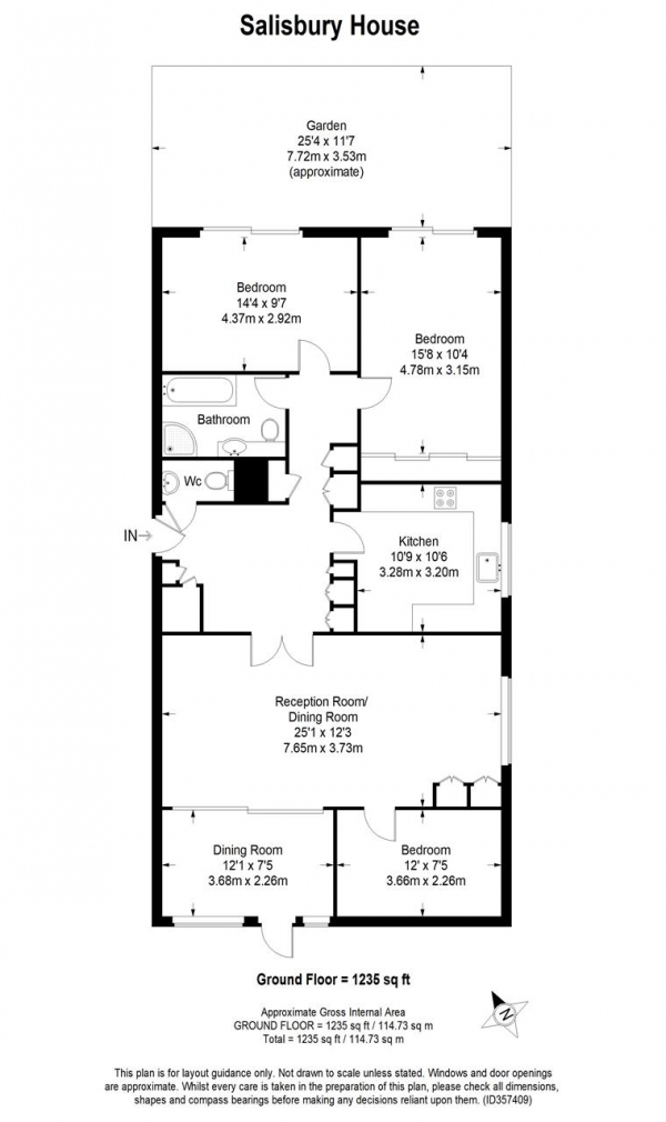 Floor Plan Image for 3 Bedroom Apartment for Sale in Salisbury House, Oakfield Estate, Wimbledon Village