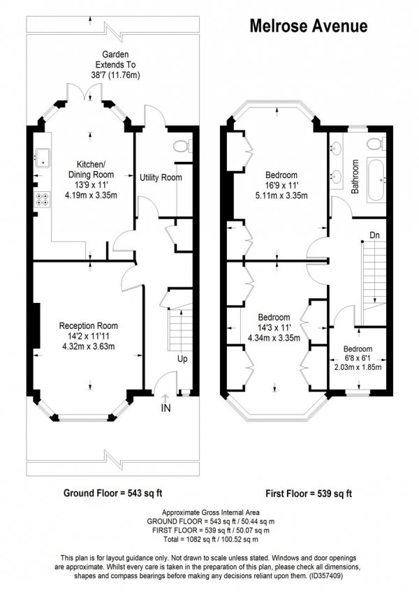 Floor Plan Image for 3 Bedroom Terraced House for Sale in Melrose Avenue, Wimbledon Park