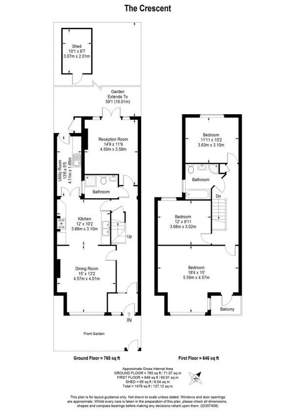 Floor Plan Image for 3 Bedroom Terraced House for Sale in The Crescent, Wimbledon Park